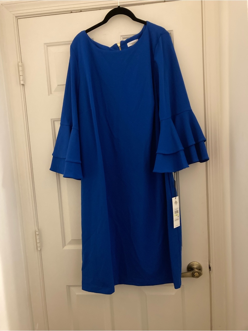 NWT Calvin Klein Blue Tiered Ruffle-Sleeve Midi Dress